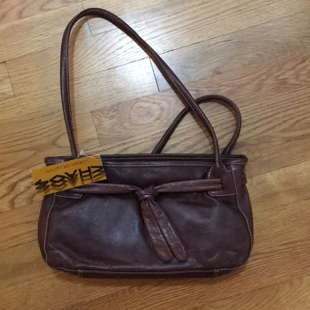 NWT Chaos Leather Tie Front tote handbag with lots of pockets brown